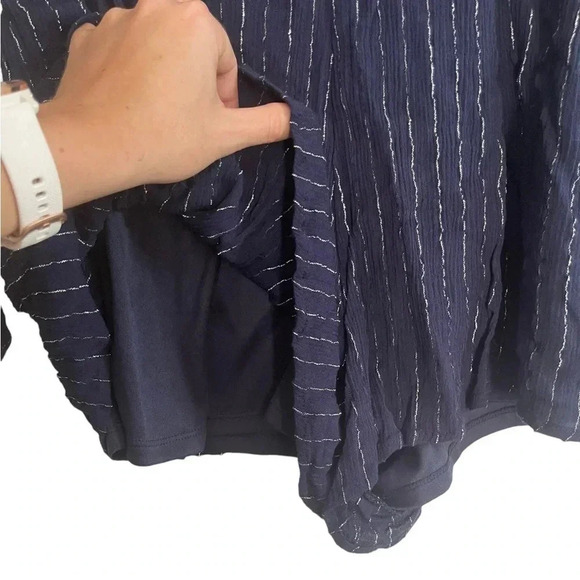 ☀️One the Land Women’s Blue with Metallic Stripes Romper - Picture 4 of 6